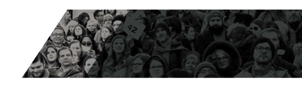 A page header graphic with a gray overlay on top of an image of advocates.