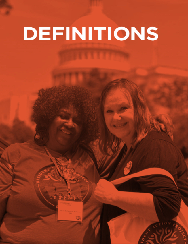 A photo illustration with an orange overlay for a page that says: Definitions