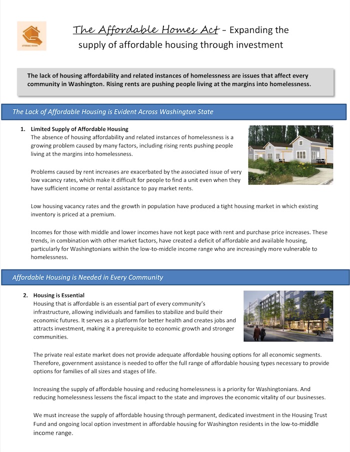 Support the Affordable Homes Act Washington Low Housing Alliance
