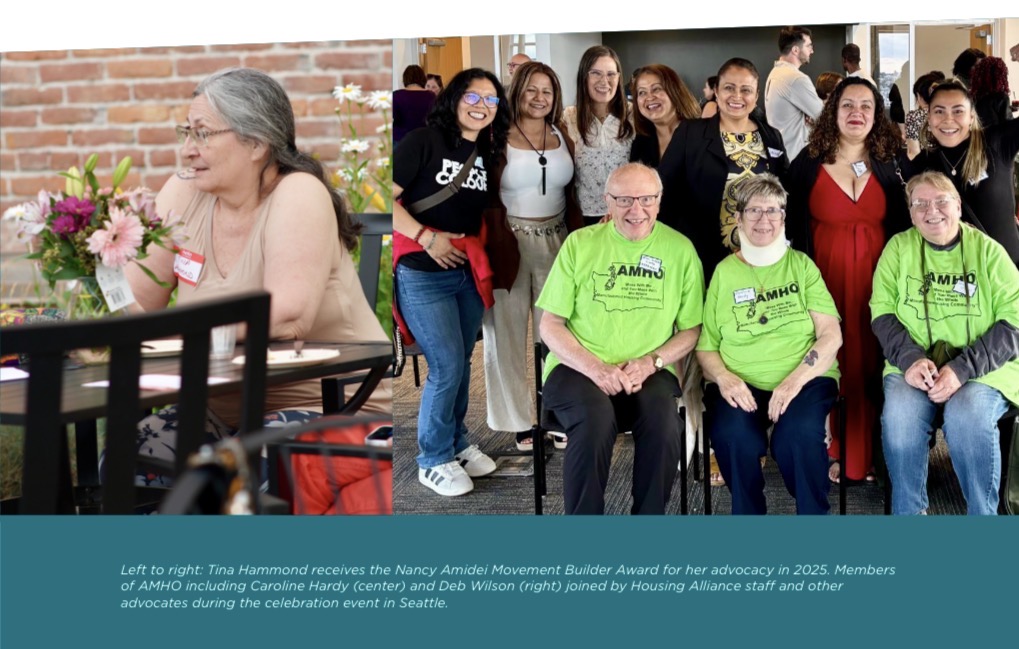 A collage of images showing Tina Hammond, and advocates from AMHO.