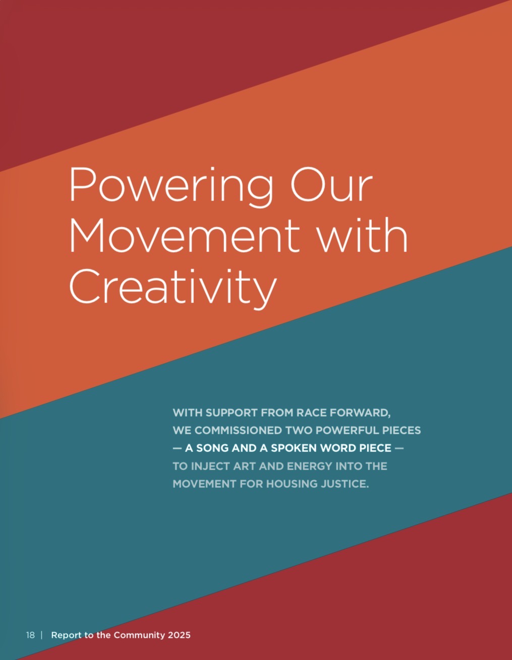 A full page image that highlights how we are “Powering our movement with creativity”