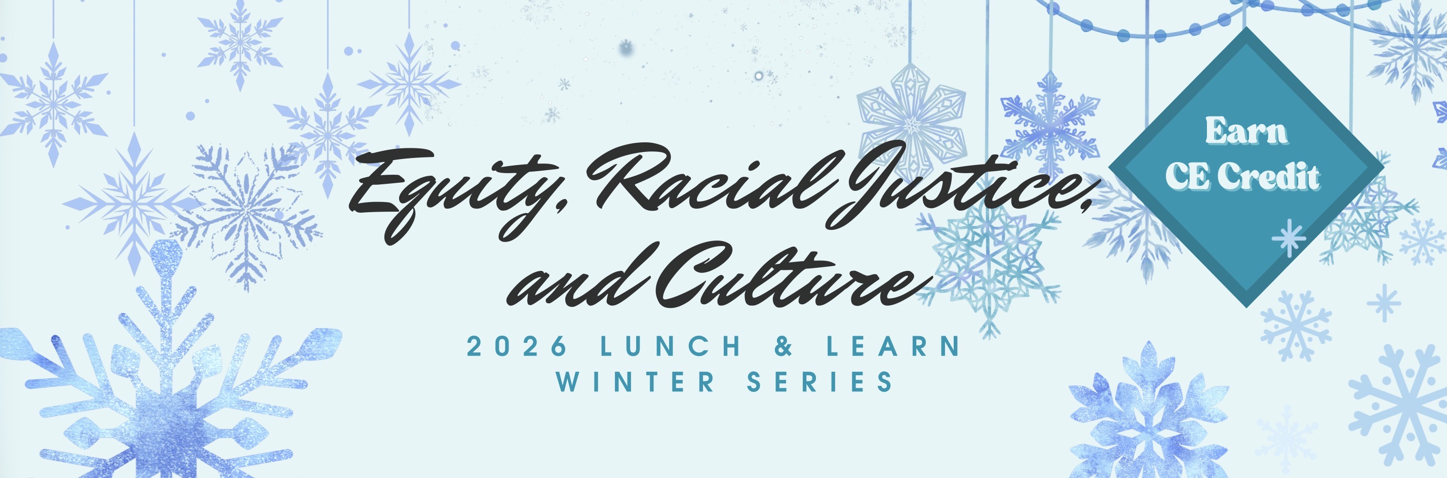 The banner images for the 2026 Lunch & Learn Winter Series, in light blue with darker blue snowflakes.