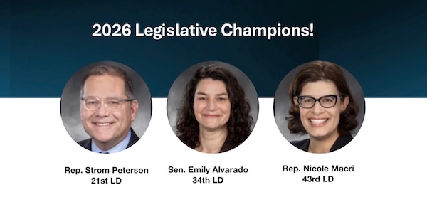 A photo of Rep. Strom Peterson, Sen. Emily Alvarado, and Rep. Nicole Macri