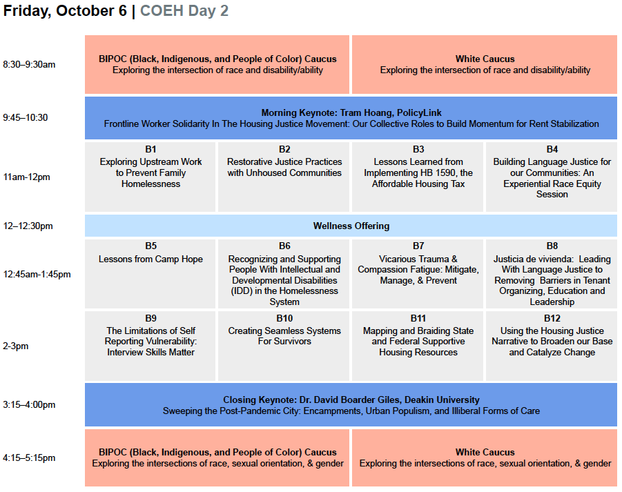 COEH 2023 Oct 6 schedule