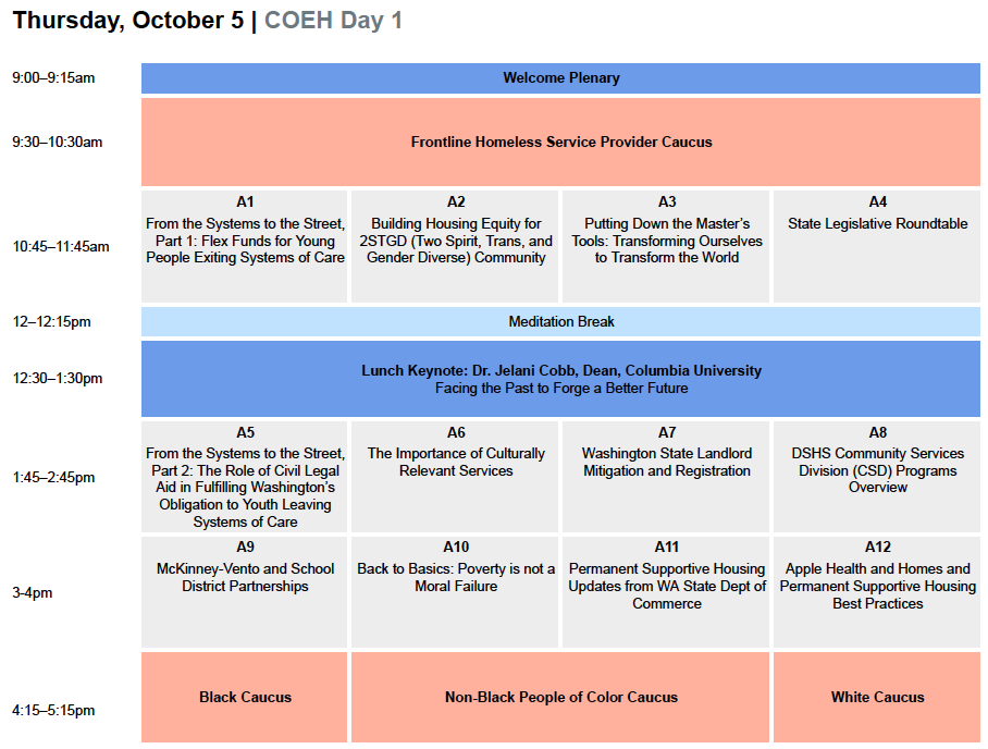 COEH 2023 Oct 5 schedule