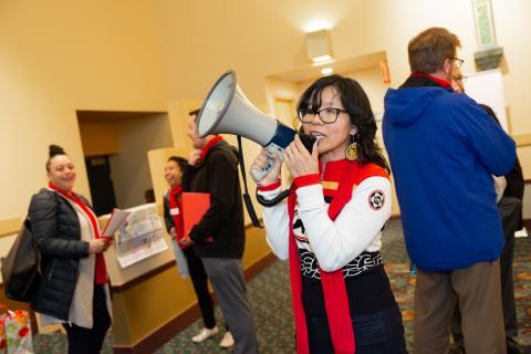 Caroline Lopez with Bullhorn