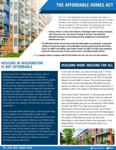 The front page of The Affordable Homes Act one-pager