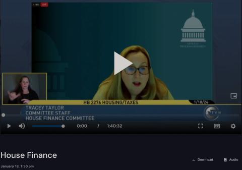 A screen shot from the hearing for HB 2276 in the House Finance Committee.