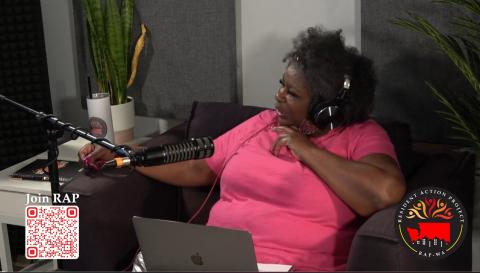 A screen shot of Duaa-Rahemaah Hunter from the opening segment of the first episode of the Let’s rap about RAP podcast.